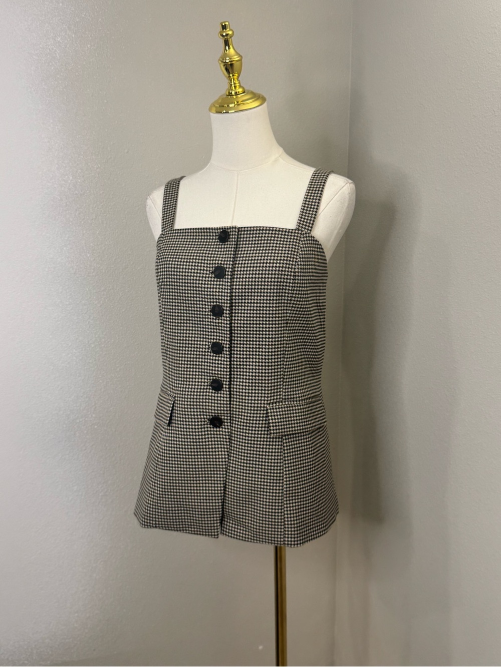 Anne Klein Houndstooth Square Neck Button Front Vest Top Women’s 12 NWT